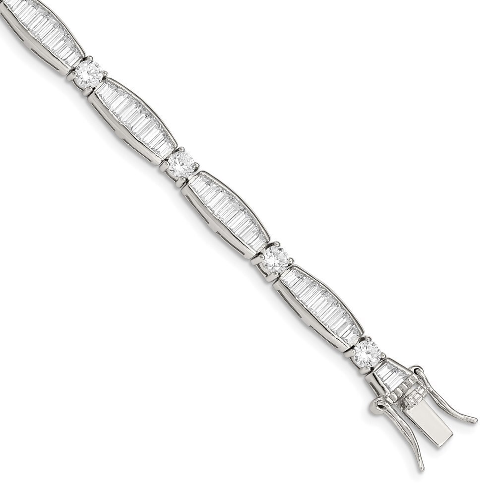 Kazi Luxury Sterling Silver Rhodium-plated Baguette and Round CZ Bracelet